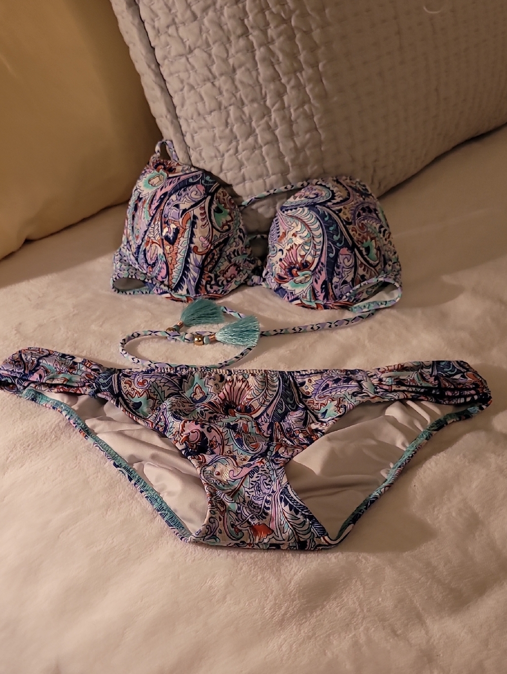 Victoria's Secret Paisley Bikini Set - 34B PADDED With M BOTTOM